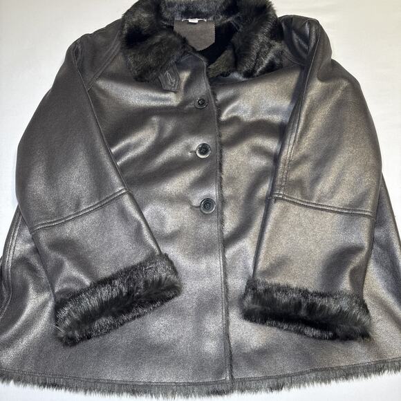 Coldwater Creek Womens XL Gray Metallic Shine Coat Button Up Faux Fur Lined NWOT - Picture 13 of 16